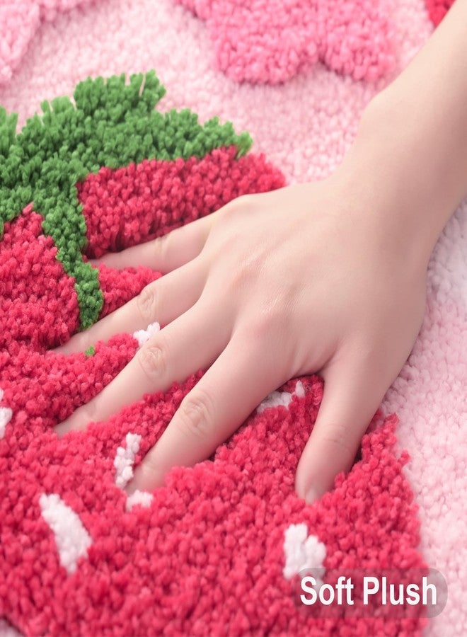 Anybar U-Shaped Toilet Rug 20x20'' - Super Soft Absorbent Bathroom Mat with Cute Strawberry & Flower Design, Non-Slip Quick-Dry Washable Contour Rug for Toilet, Bath Mats for Bathroom Decor（Pink） - Image 4