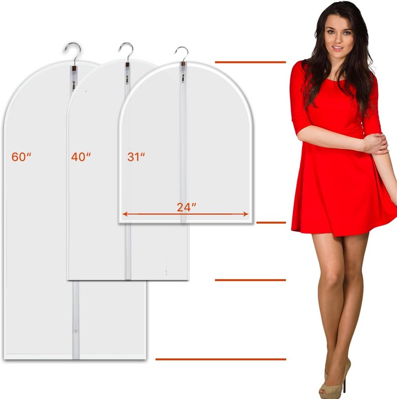 VOSIGREEN 12-Pack Hanging Garment Bags - 31 Inch Clear Clothes Storage Covers with Full Zipper | Translucent Dust-Proof Organizers for Closet, Travel, Kids Clothes & Seasonal Wardrobe Protection - Image 2