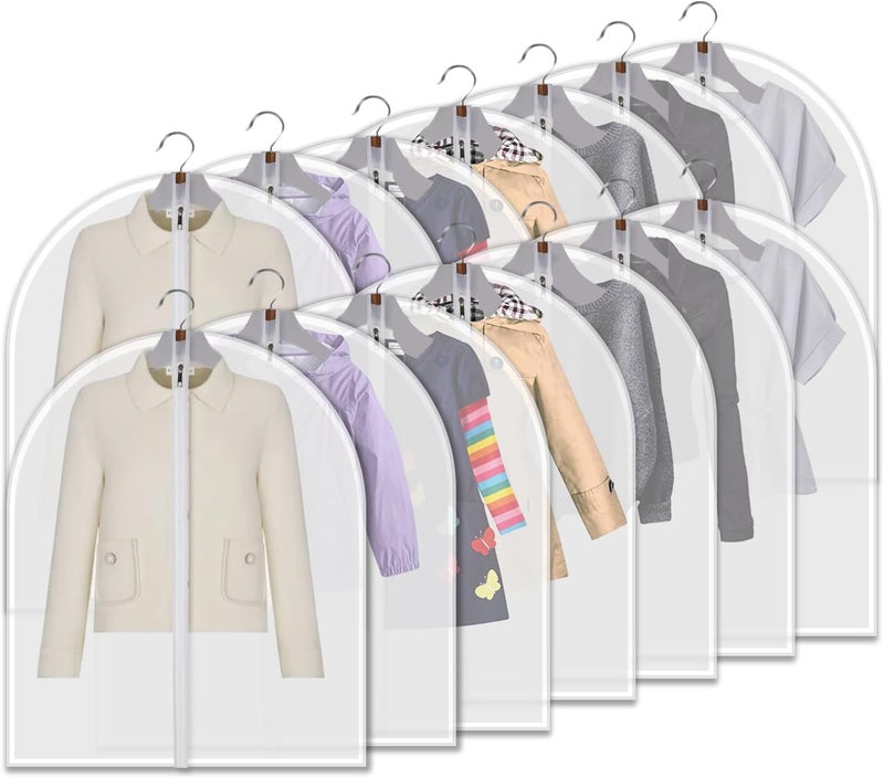 VOSIGREEN 12-Pack Hanging Garment Bags - 31 Inch Clear Clothes Storage Covers with Full Zipper | Translucent Dust-Proof Organizers for Closet, Travel, Kids Clothes & Seasonal Wardrobe Protection - Image 1
