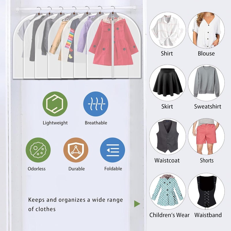 VOSIGREEN 12-Pack Hanging Garment Bags - 31 Inch Clear Clothes Storage Covers with Full Zipper | Translucent Dust-Proof Organizers for Closet, Travel, Kids Clothes & Seasonal Wardrobe Protection - Image 3