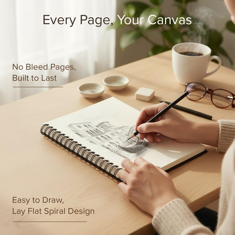 String & Space Artistâ€™s Sketchbook Hardcover â€“ 200GSM Very Thick Paper â€“ Large, Spiral Sketch Book for Drawing and Mixed Media â€“ Sketch Pad, Art Book - 8.25 x 11.4, 40 Sheets / 80 Pages - Image 3