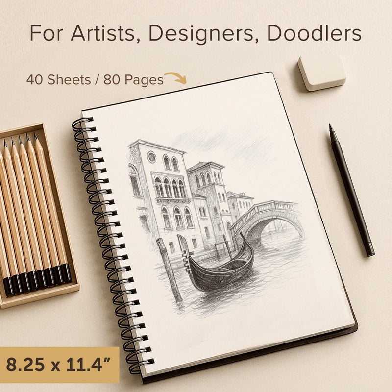 String & Space Artistâ€™s Sketchbook Hardcover â€“ 200GSM Very Thick Paper â€“ Large, Spiral Sketch Book for Drawing and Mixed Media â€“ Sketch Pad, Art Book - 8.25 x 11.4, 40 Sheets / 80 Pages - Image 4