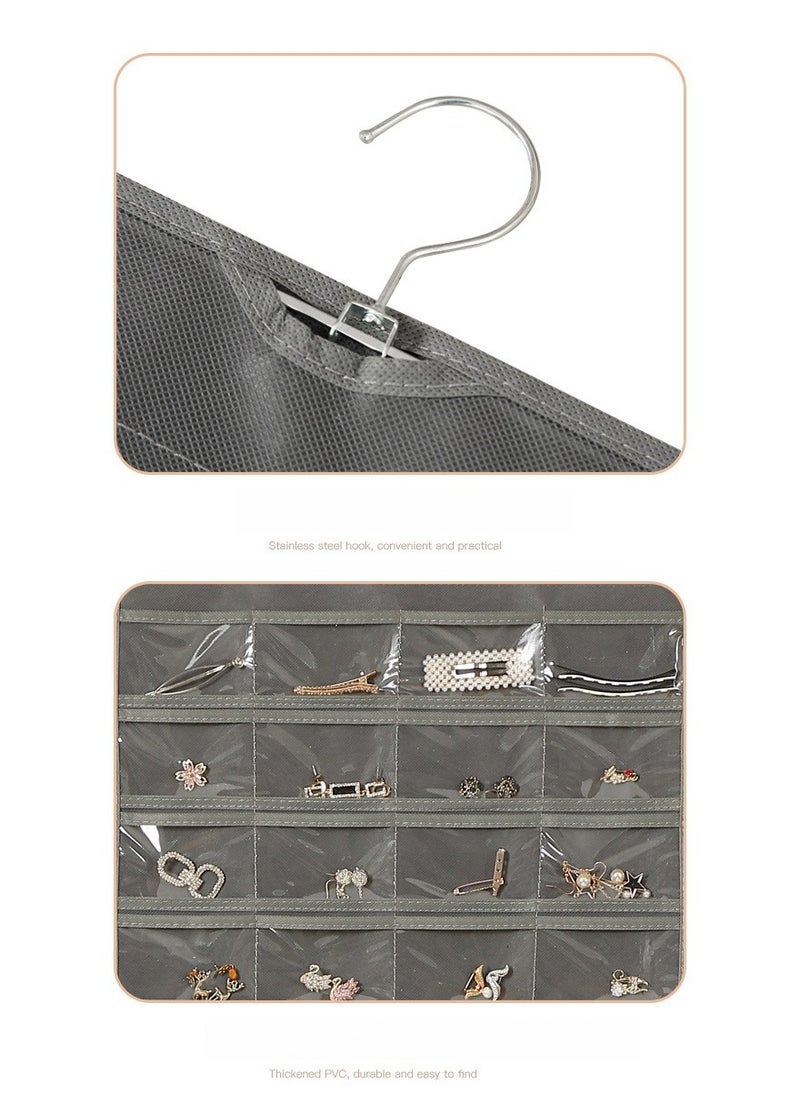 multi-functional Black Hanging Jewelry Storage Roll with Metal Hooks Double-Sided Holder for Necklaces Earrings Rings sunglasses watches Hang on Closet Wall Door 1 Piece
