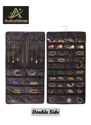 multi-functional Black Hanging Jewelry Storage Roll with Metal Hooks Double-Sided Holder for Necklaces Earrings Rings sunglasses watches Hang on Closet Wall Door 1 Piece - pzsku/ZA59B96EE916BE2285CB6Z/45/1750843783/3e0ecc49-f022-4a17-be6a-e7fa9251a486