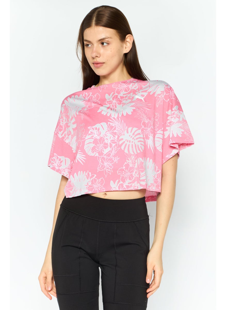PUMA Women Sportswear Fit Short Sleeve Running Crop Top, Pink  - Image 1