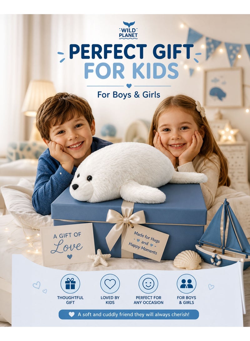 Wild Planet Seal Plush Toy 32cm Soft White Seal Stuffed Animal Cute Ocean Marine Mammal Plushie Cozy Cuddle Pillow Plush Doll for Kids Boys Girls Baby Sleeping Companion Gift Toy - Image 4