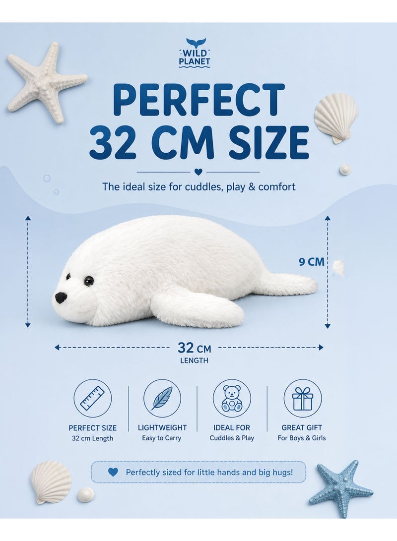 Wild Planet Seal Plush Toy 32cm Soft White Seal Stuffed Animal Cute Ocean Marine Mammal Plushie Cozy Cuddle Pillow Plush Doll for Kids Boys Girls Baby Sleeping Companion Gift Toy - Image 3