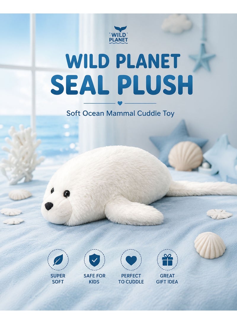 Wild Planet Seal Plush Toy 32cm Soft White Seal Stuffed Animal Cute Ocean Marine Mammal Plushie Cozy Cuddle Pillow Plush Doll for Kids Boys Girls Baby Sleeping Companion Gift Toy - Image 1