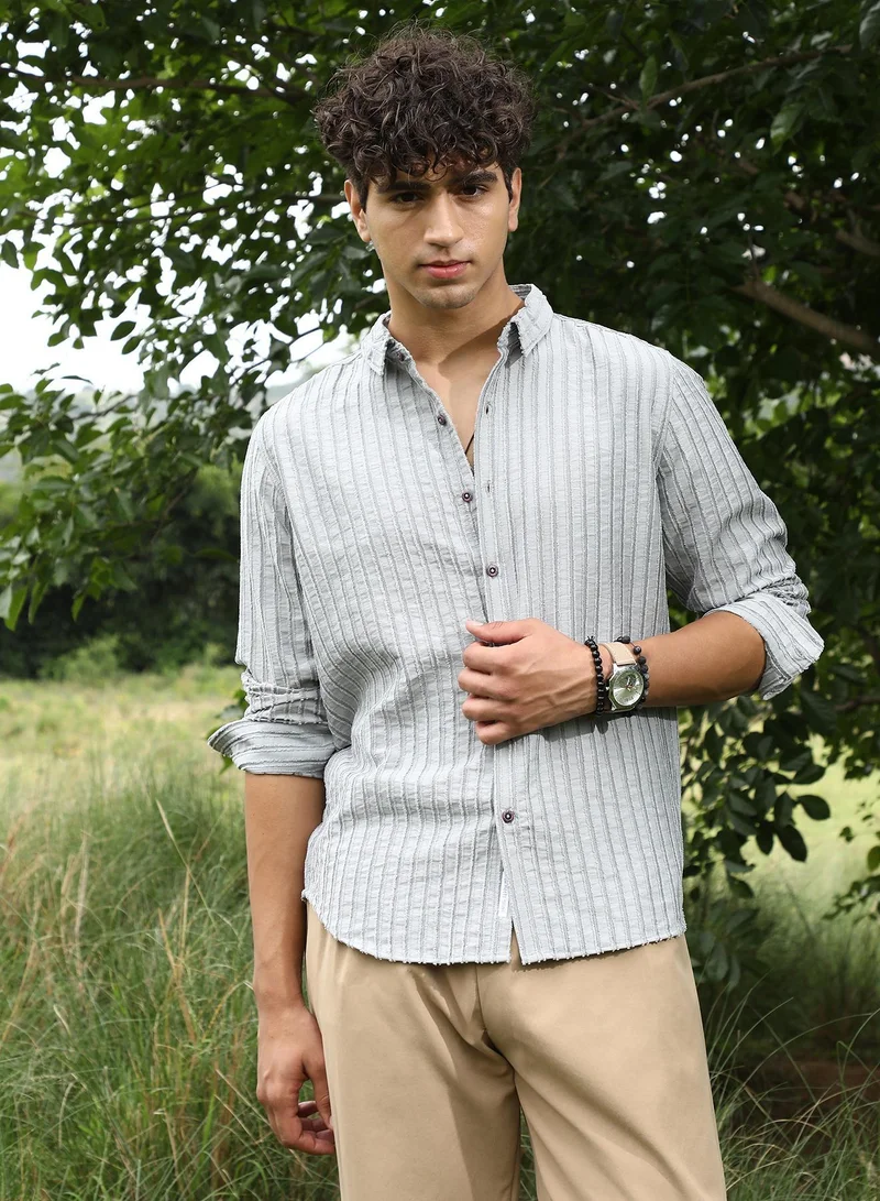 كامبوس سوترا قميص كامبس سوترا رجالي رمادي غامق بنقشة خطوط عصرية