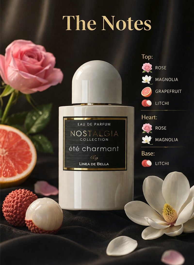 Linea De Bella Nostalgia Ete Charmant Eau De Parfum 100ML – Rose, Grapefruit & Litchi Fresh Floral Fragrance | Oakmoss, Cedarwood, Amber & Musk Long Lasting Perfume - Image 2