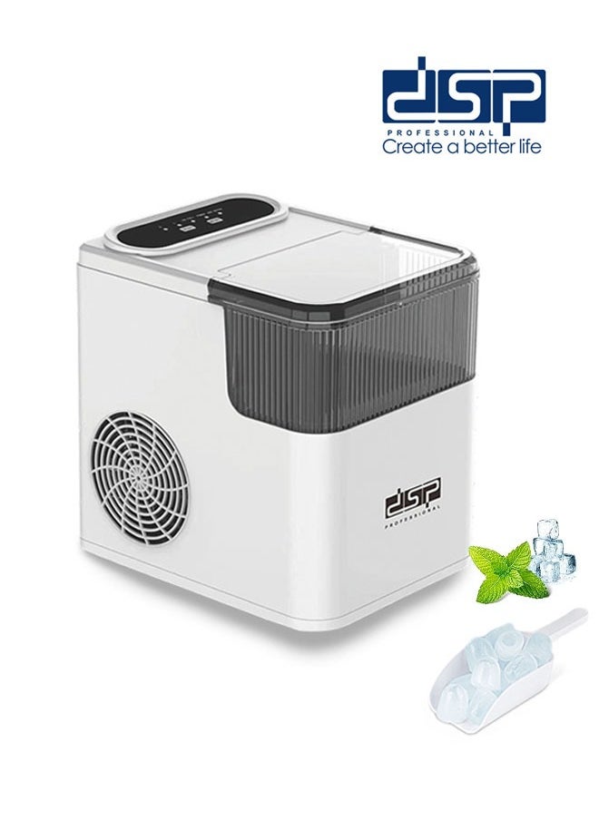 DSP Ice Maker,9 Cubes Ready in 6 Mins,1.4L/165W 12kg in 24Hrs, Ice Machine with Ice Scoop and Basket,  2 Sizes of Bullet Ice for Home Kitchen Office,KD8001,White  - Image 1