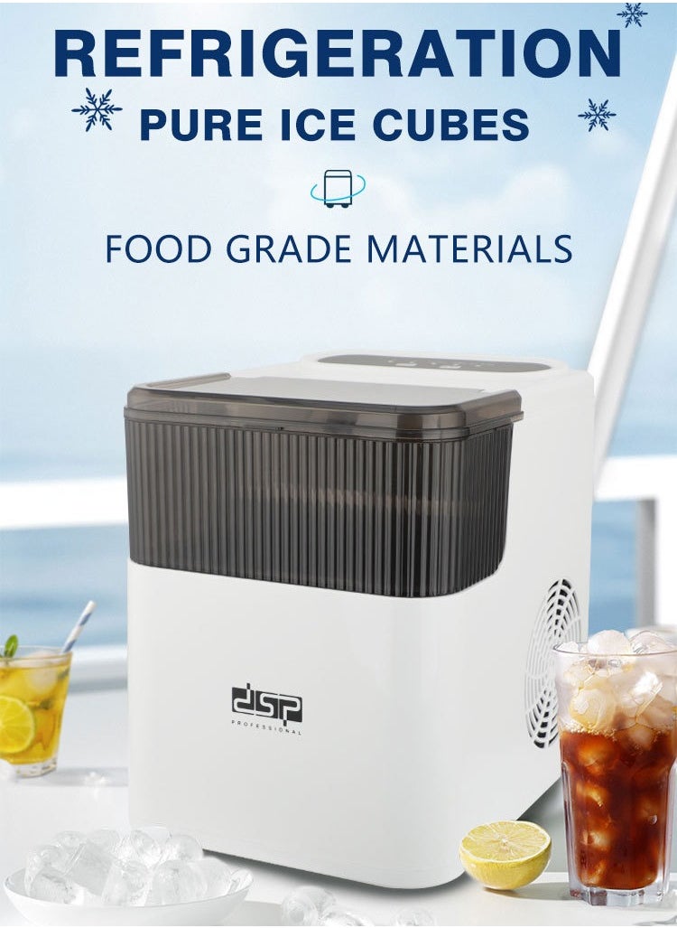 DSP Ice Maker,9 Cubes Ready in 6 Mins,1.4L/165W 12kg in 24Hrs, Ice Machine with Ice Scoop and Basket,  2 Sizes of Bullet Ice for Home Kitchen Office,KD8001,White  - Image 3