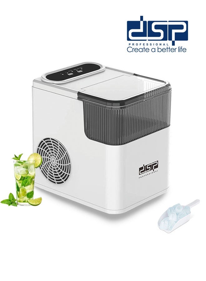 DSP Ice Maker Countertop,9 Cubes Ready in 6 Mins, 12kg/24Hrs,Ice Machine with Ice Scoop and Basket, 2 Sizes of Bullet Ice for Home Kitchen Office,KD8001,White - Image 1