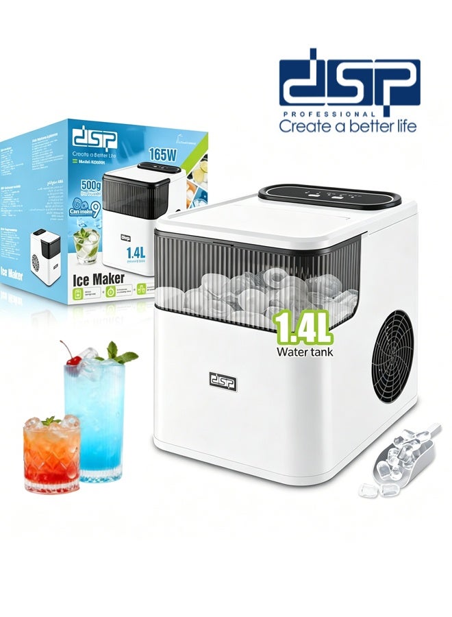 DSP Ice Makers,9 Cubes Ready in 6 Mins, 12kg/24Hrs,Ice Maker Countertop with Ice Scoop and Basket, 2 Sizes of Bullet Ice for Home Kitchen Office,KD8001,White - Image 1