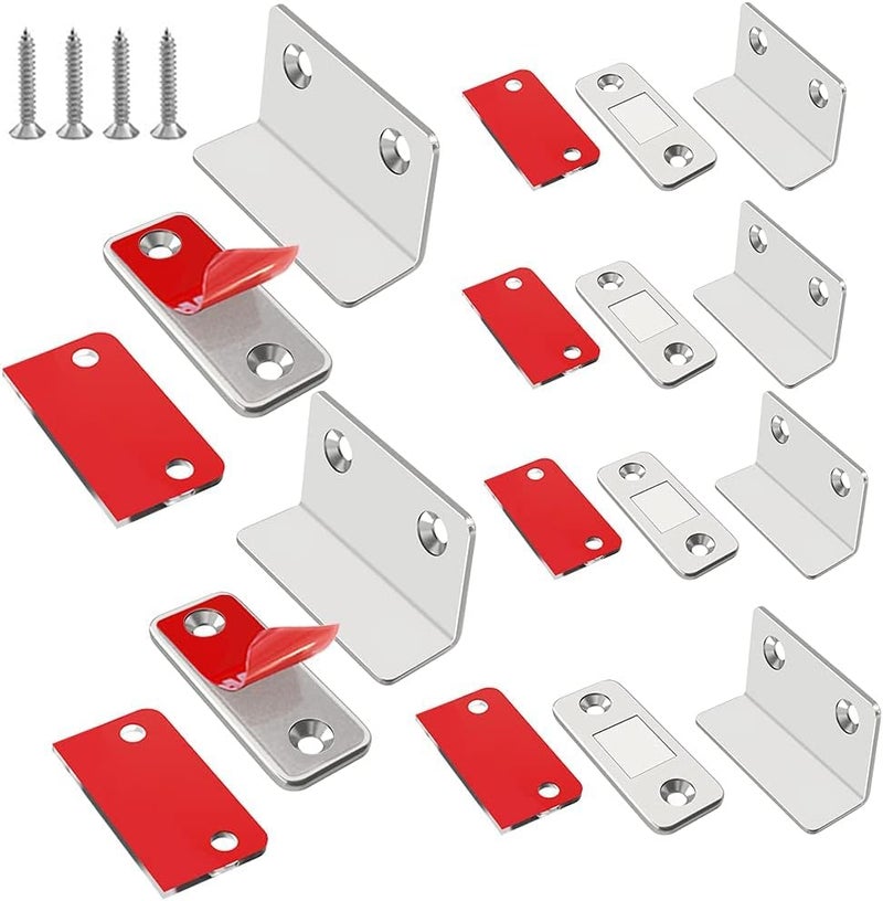 Boniry Magnetic Door Catch,Ultra Thin Cabinet Magnetic Catch with Strong Adhesive Sticker & Screws, Slim Drawer Magnets Locks Furniture Safety Latches (L-Shaped Silver, 6) - Image 1