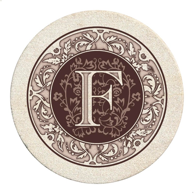 Thirstystone Monogram Letter F Natural Sandstone Coaster 4 Pack Manufactured in The USA Decorative Absorbent Easily Wipes Clean