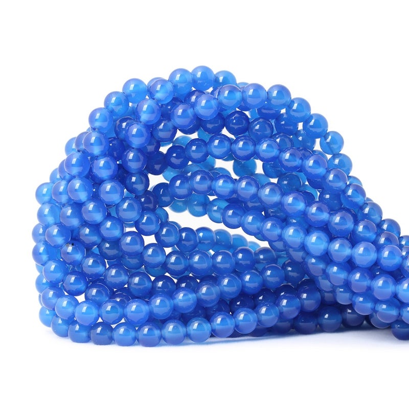 CHEAVIAN 60PCS 6mm Smooth Surface Blue Agate Round Loose Beads Energy Stone for Jewelry Making 1 Strand 15