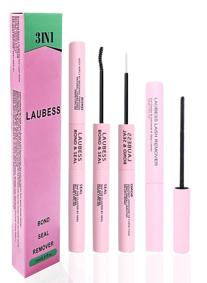 LAUBESS Lash Glue for Eyelash Clusters 3-in-1 Lash Remover for Lash Extensions Eyelash Glue Remover Lash Bond and Seal Waterproof DIY Eyelash Extension Remover 15ml(Black) - Image 1