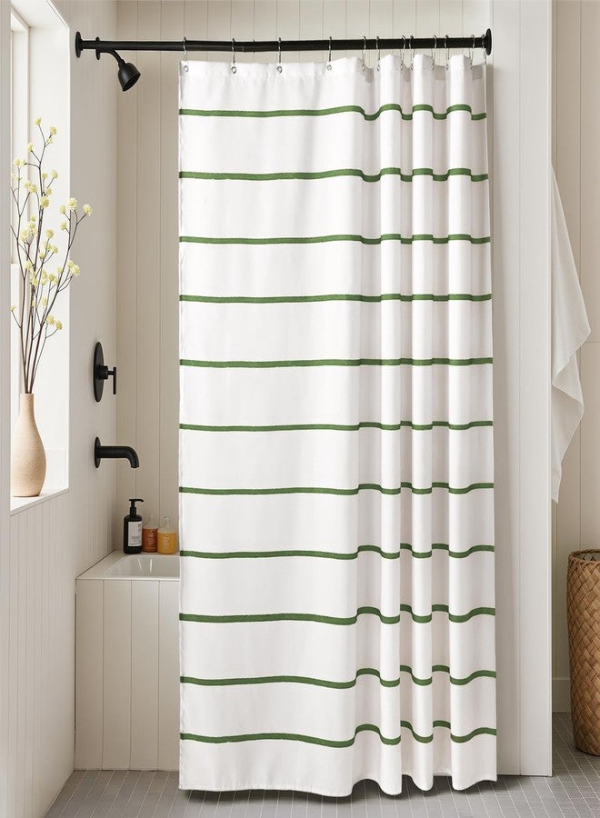 Treory Sage Green and White Striped Shower Curtain Set with Hooks, Waterproof Polyester Fabric, Printed Hand-Drawn Stripe Design, Modern Farmhouse Bathroom Decor, 72" x 72" - Image 1