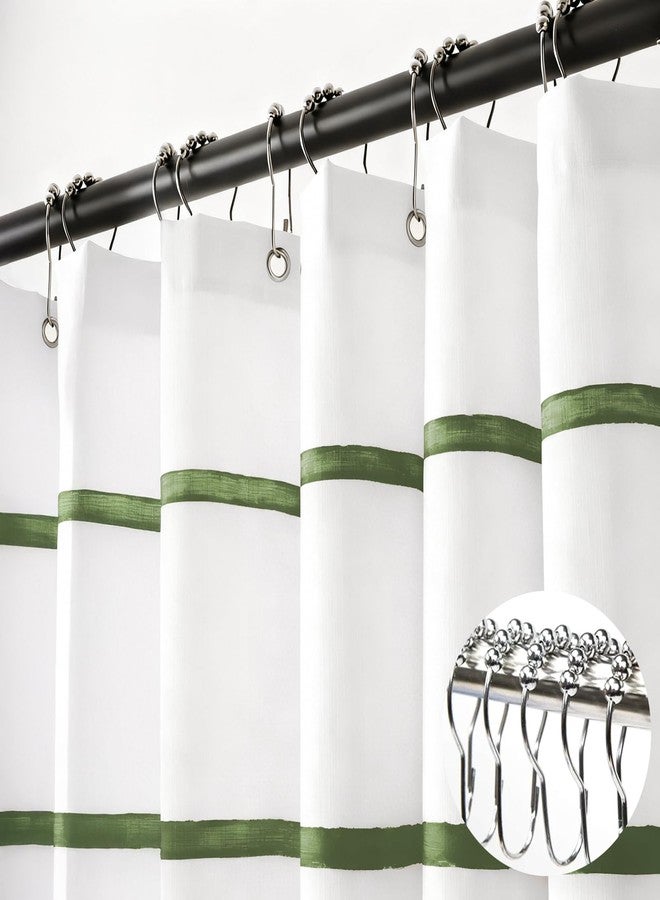 Treory Sage Green and White Striped Shower Curtain Set with Hooks, Waterproof Polyester Fabric, Printed Hand-Drawn Stripe Design, Modern Farmhouse Bathroom Decor, 72" x 72" - Image 5