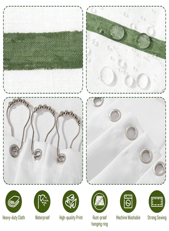 Treory Sage Green and White Striped Shower Curtain Set with Hooks, Waterproof Polyester Fabric, Printed Hand-Drawn Stripe Design, Modern Farmhouse Bathroom Decor, 72" x 72" - Image 3