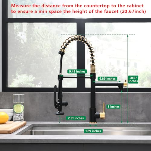 Fapully Black&Gold Kitchen Faucet with Sprayer,Commercial Pull Down Kitchen Faucet for Kitchen Sink - Image 2
