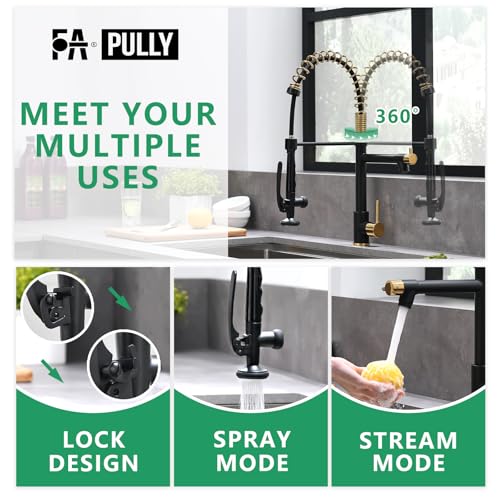 Fapully Black&Gold Kitchen Faucet with Sprayer,Commercial Pull Down Kitchen Faucet for Kitchen Sink - Image 4