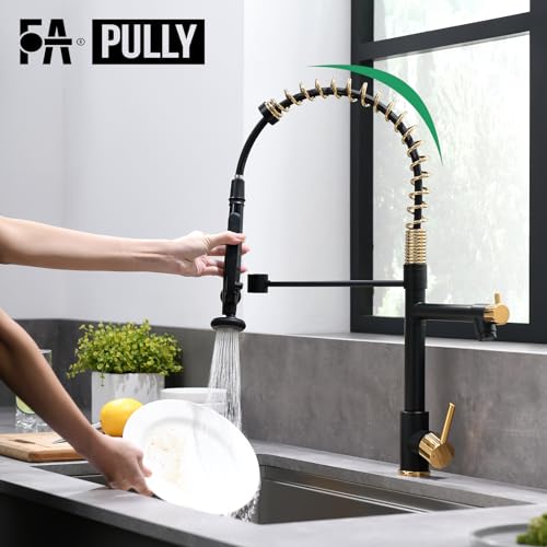Fapully Black&Gold Kitchen Faucet with Sprayer,Commercial Pull Down Kitchen Faucet for Kitchen Sink - Image 5