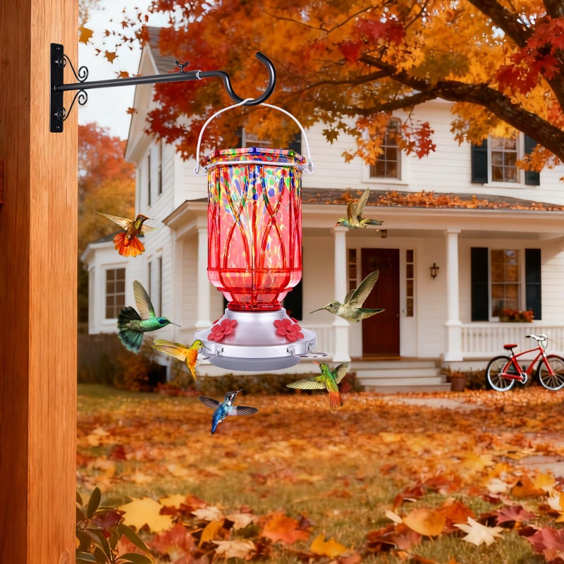 XAROO Hummingbird Feeders for Outdoors with Ant Moat, Hand Blown Glass Hummingbird Feeder, 4 Feeding Ports with Perch, Outdoor Garden DÃ©cor, 15 OZ, Red, Gifts for Mom Wife Dad Men Women - Image 4