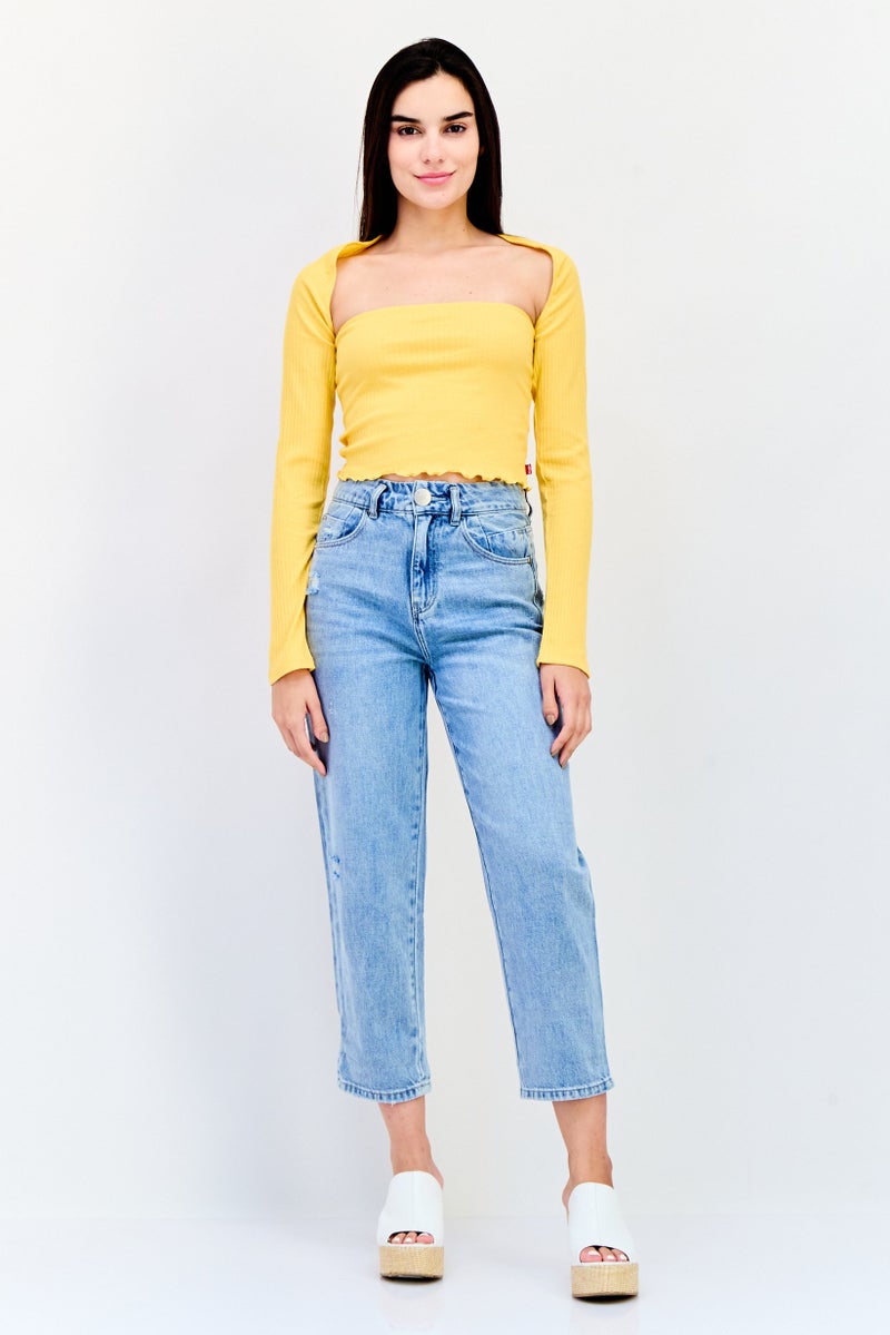 Levi's طقم بلوزة مفتوحة من قطعتين للنساء وبلوزة أنبوبية، أصفر كهرماني - Image 3