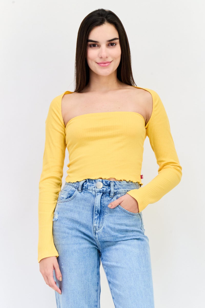 Levi's طقم بلوزة مفتوحة من قطعتين للنساء وبلوزة أنبوبية، أصفر كهرماني - Image 1