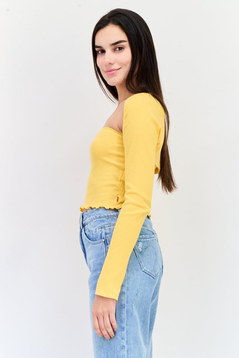 Levi's طقم بلوزة مفتوحة من قطعتين للنساء وبلوزة أنبوبية، أصفر كهرماني - Image 4