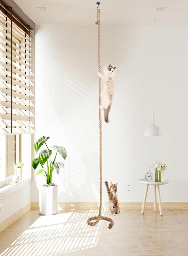 Uranshin Cat Climbing Rope with Hook, Natural Jute Ropes for Ceiling & Wall Mounted,Cat Climbing Sisal Rope Cats Scratch Rope Suitable for Indoor Cats (1.20" x 6.56Ft) - Image 1