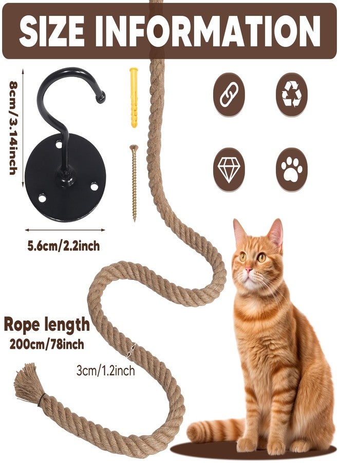 Uranshin Cat Climbing Rope with Hook, Natural Jute Ropes for Ceiling & Wall Mounted,Cat Climbing Sisal Rope Cats Scratch Rope Suitable for Indoor Cats (1.20" x 6.56Ft) - Image 2