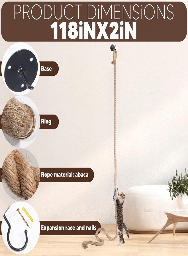 Uranshin Cat Climbing Rope with Hook, Natural Jute Ropes for Ceiling & Wall Mounted,Cat Climbing Sisal Rope Cats Scratch Rope Suitable for Indoor Cats (1.20" x 6.56Ft) - Image 5