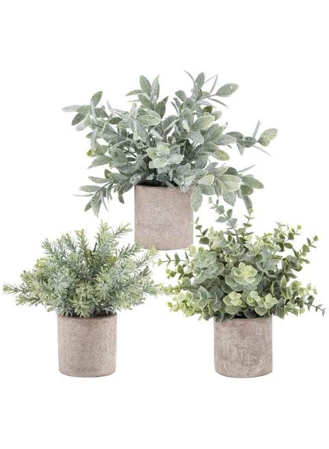 Artificial Potted Plants, 3 Pack Mini Potted Fake Plants Artificial Plastic Eucalyptus Plants for Home Office Desk Farmhouse Room Decor