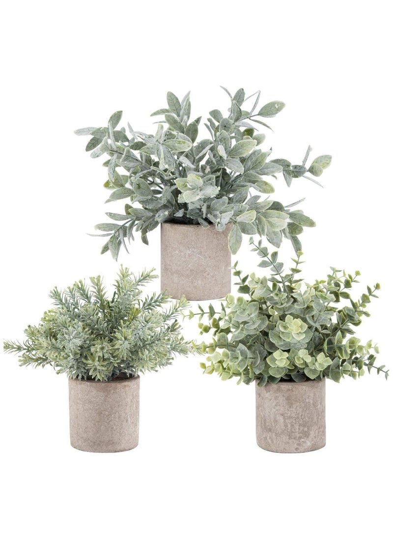 Arabest Artificial Potted Plants, 3 Pack Mini Potted Fake Plants Artificial Plastic Eucalyptus Plants for Home Office Desk Farmhouse Room Decor  - Image 1