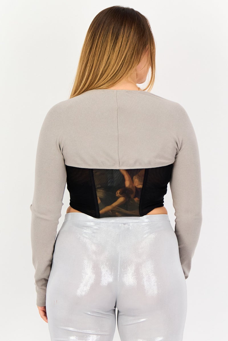 Bershka Women Solid Long Sleeve Crop Cardigan, Grey - Image 3