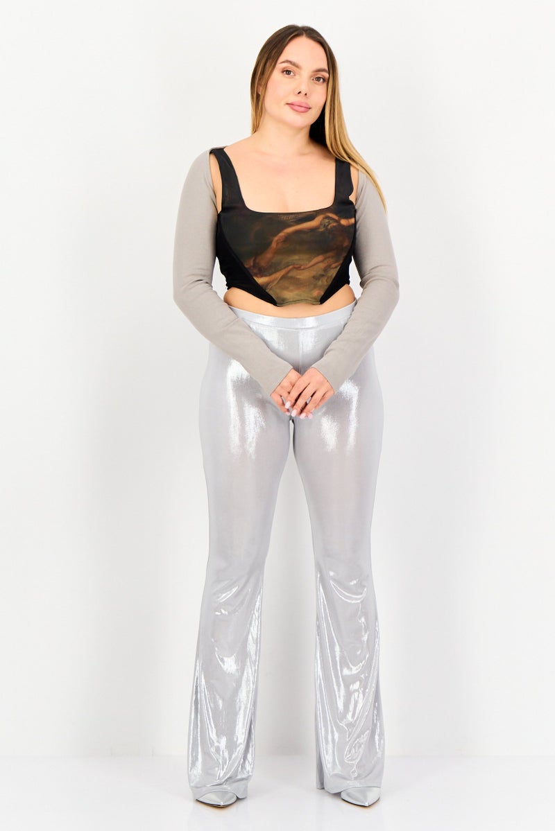 Bershka كارديغان قصير بأكمام طويلة للنساء، رمادي - Image 4