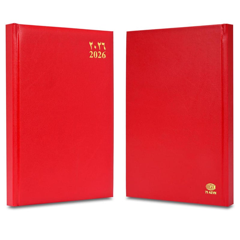FIS 2026 Agenda Diary, 170x240mm Size, 1 Side Padded Vinyl Cover, 1 Day a Page Format, Arabic/English, 60gsm White Paper, Red Cover-FSDI75AEVN26RE - Image 2