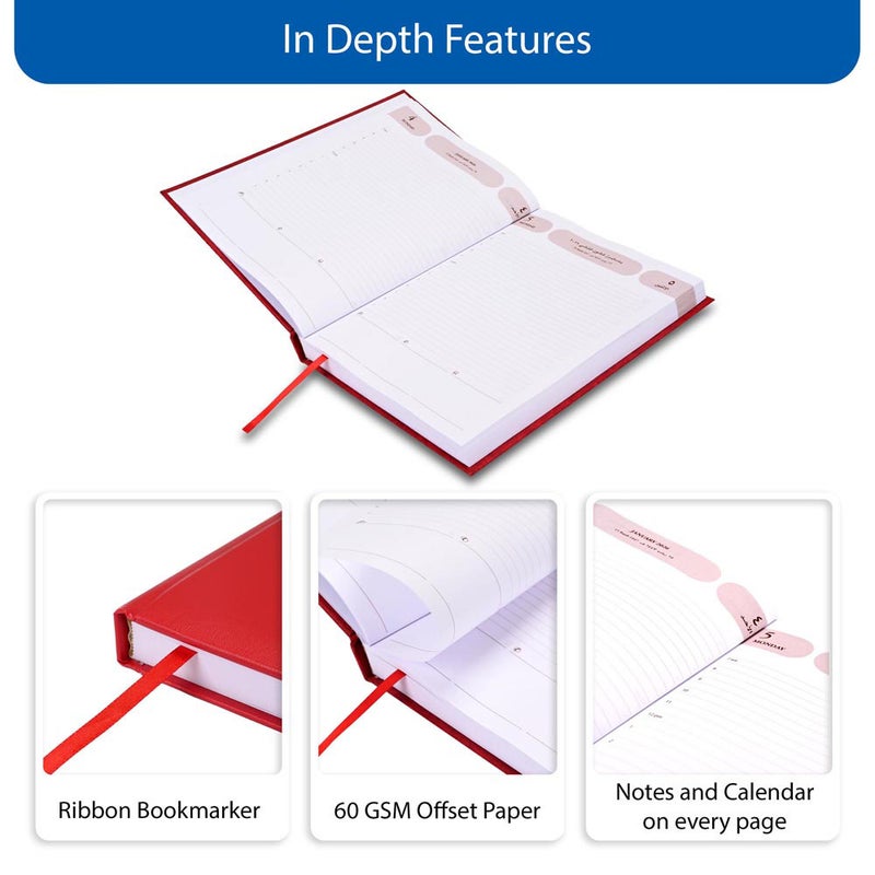 FIS 2026 Agenda Diary, 170x240mm Size, 1 Side Padded Vinyl Cover, 1 Day a Page Format, Arabic/English, 60gsm White Paper, Red Cover-FSDI75AEVN26RE - Image 5
