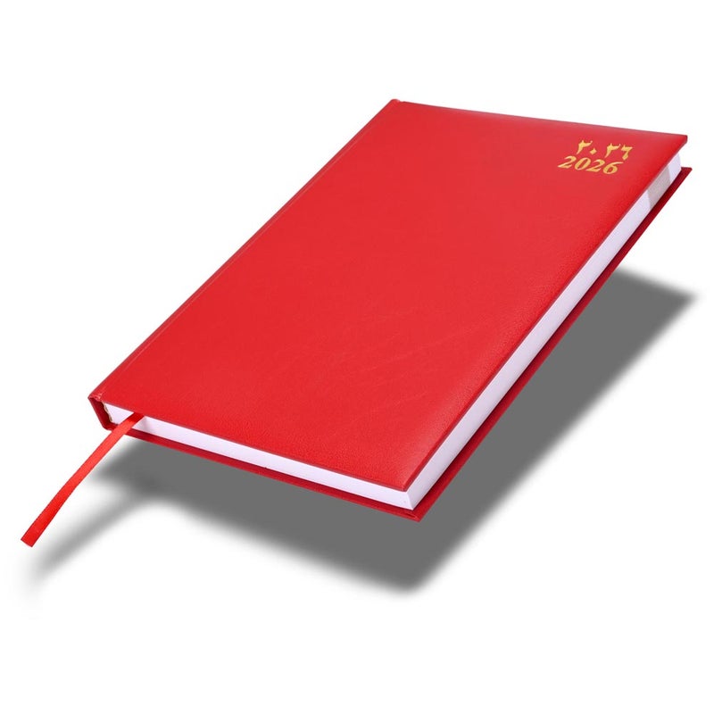 FIS 2026 Agenda Diary, 170x240mm Size, 1 Side Padded Vinyl Cover, 1 Day a Page Format, Arabic/English, 60gsm White Paper, Red Cover-FSDI75AEVN26RE - Image 1