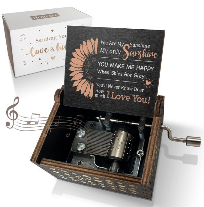 SUNFLOWER MUSIC BOX YOU ARE MY SUNSHINE HAND CRANK WOODEN MECHANISM MUSICAL BOXES CUTE TINY VINTAGE KEEPSAKE BOX GIFTS FOR GIRLS WOMEN MOM BOYS KIT WIFEBLACK