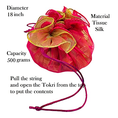Moira 6pcs Tissue Silk Potli Tokri (500 gr) Drawstring Closure for Gifting, Jewellery Storage, Shagun (Medium 18 inch, Pink) - Image 2