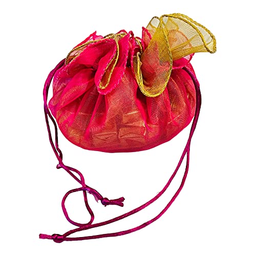 Moira 6pcs Tissue Silk Potli Tokri (500 gr) Drawstring Closure for Gifting, Jewellery Storage, Shagun (Medium 18 inch, Pink) - Image 4