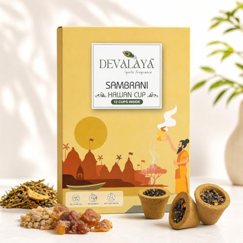 DEVALAYA Sambrani Havan Cups for Pooja (12 Cups, Pack of 1), 100% Organic & Charcoal-Free, Infused with Orignal Guggal & Natural Loban, Hawan Samagri & Bhimseni Kapoor, No Artificial Scent - Image 1