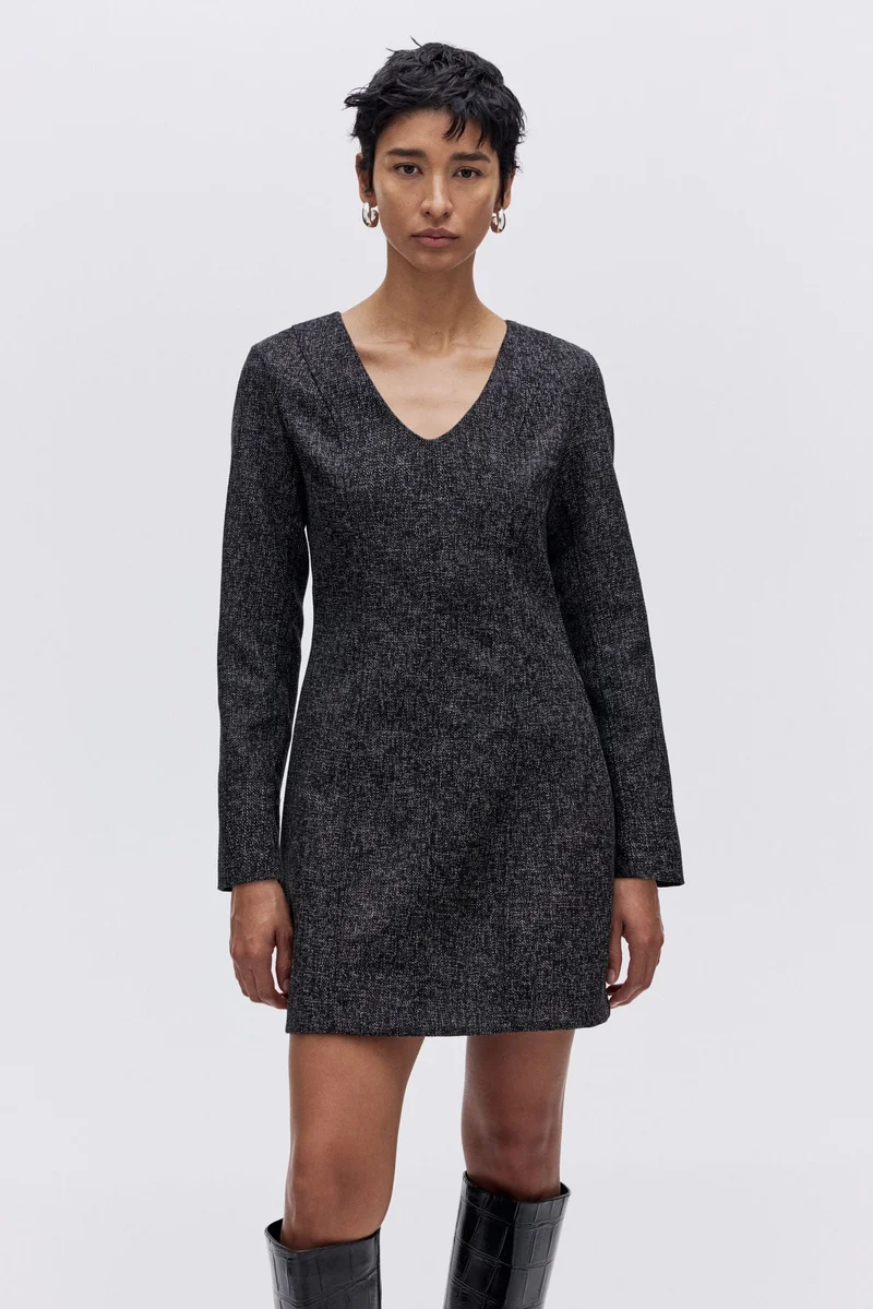 H&M Long-sleeved bouclé dress