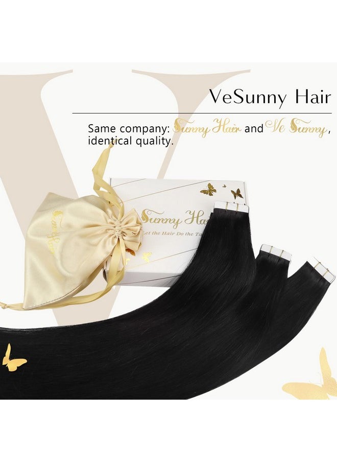 Ve Sunny E Sunny Human Hair Tape On Extensions Black Tape In Hair Extensions Real Human Hair 1 Color Jet Black Seamless Tape In Natural Hair Extensions Black 10Pcs 25G 18Inch  - Image 3