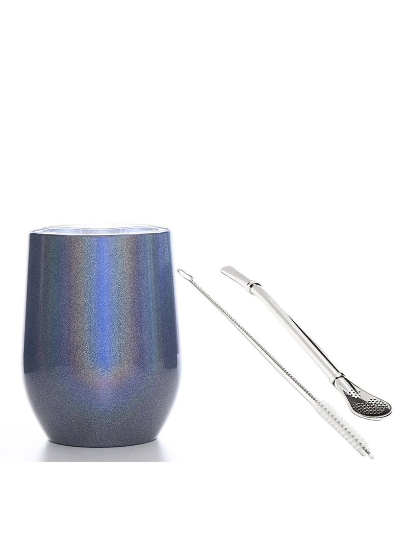 NIBEMINENT Yerba Mate Tea Cup And Bombilla Straw Set 12oz double-wall Stainless Coffee Water Natural Gourd Kit For Loose Leaf Drinking Easy to Clean - Image 1