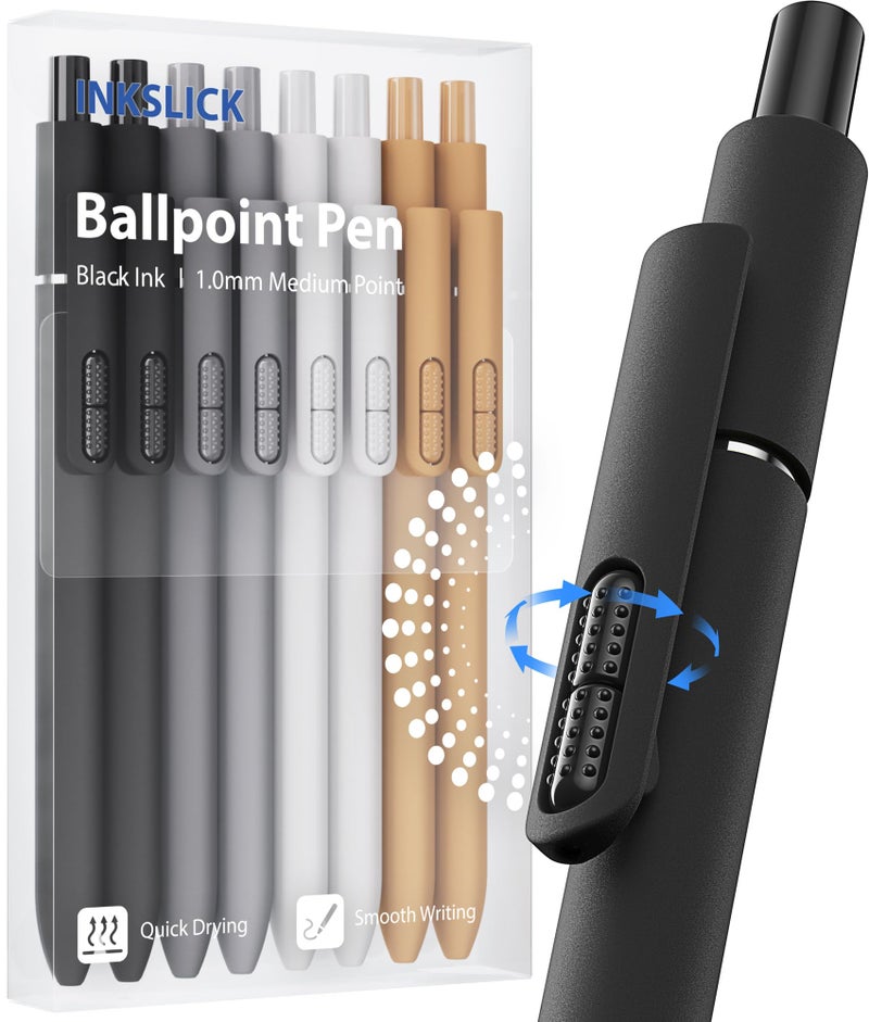 InkSlick 8 Pcs Black Ballpoint Pens - 1mm Medium Point Black Ink Pen | Smooth Writing Ball Point Pen for Men Women (Classic-8 pcs) - Image 1